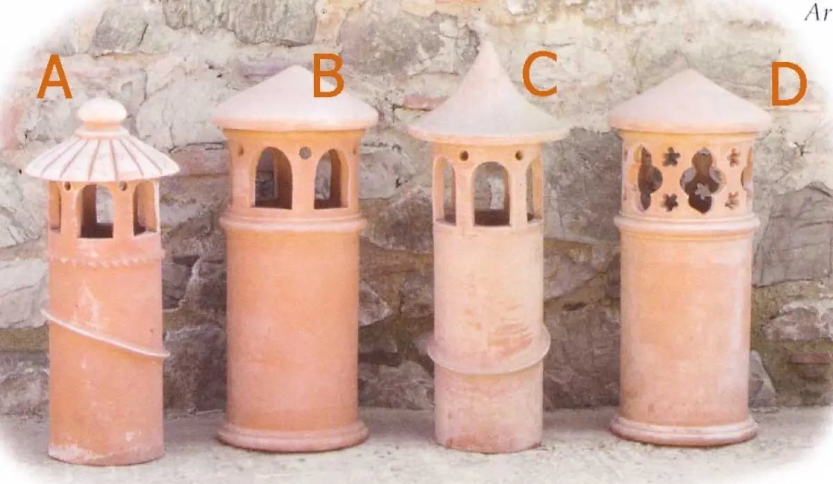 Vier Terracotta-Standleuchten A, B, C und D vollständig abgebildet